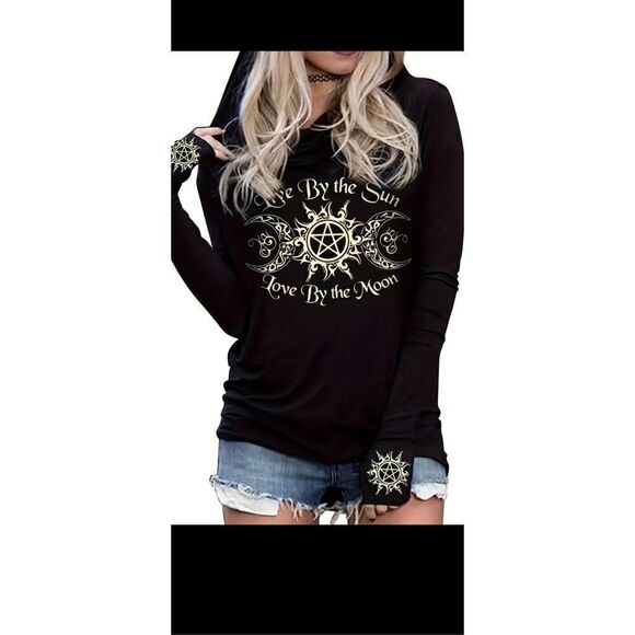 Gothic print hoodie “ live by the sun love by the Moon “fits smaller see chart - Picture 5 of 9